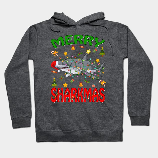 Santa Hat Shark Merry Sharkmas Christmas PJ Pajama T-Shirt Hoodie by intelus